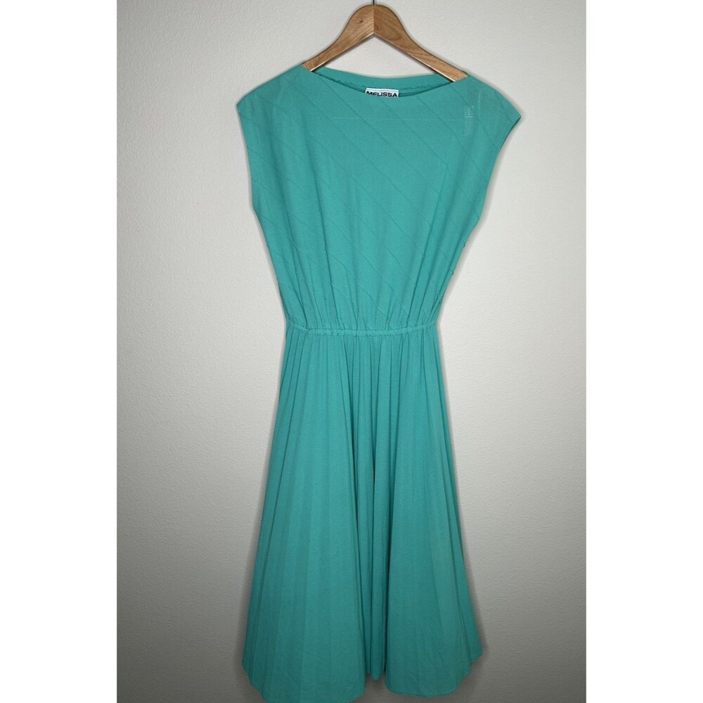 Vintage 70s 80s Melissa Lane Boat Neck Pleated Cinched A Line Retro Dress Sz 10